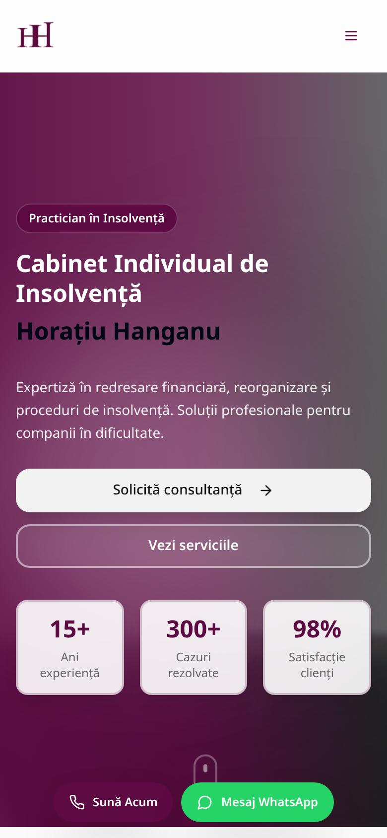 Cabinet de Insolvență HH pe telefon, ecranul 1