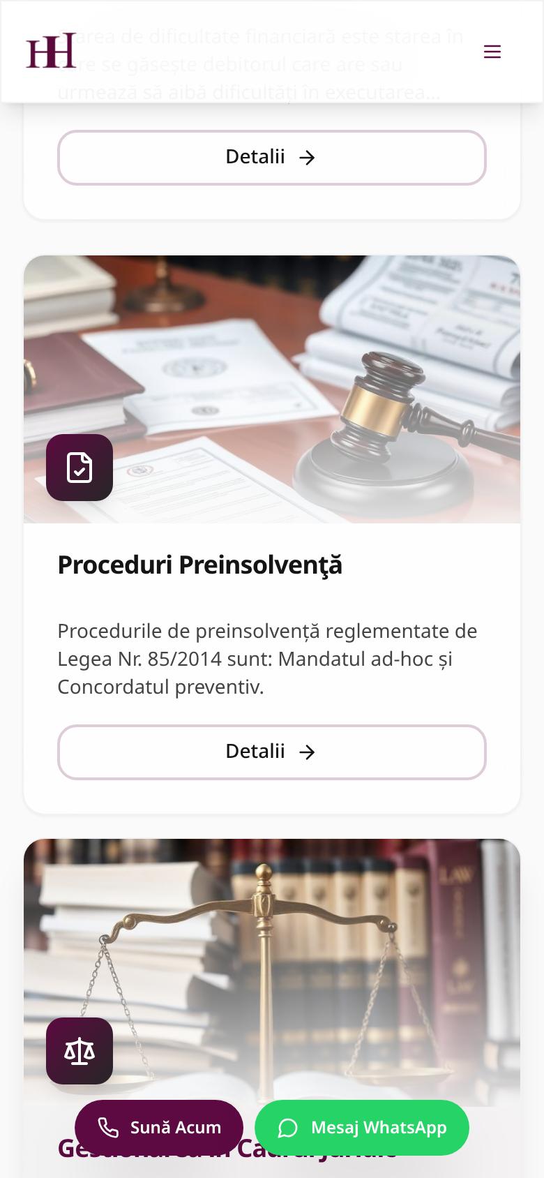 Cabinet de Insolvență HH pe telefon, ecranul 2
