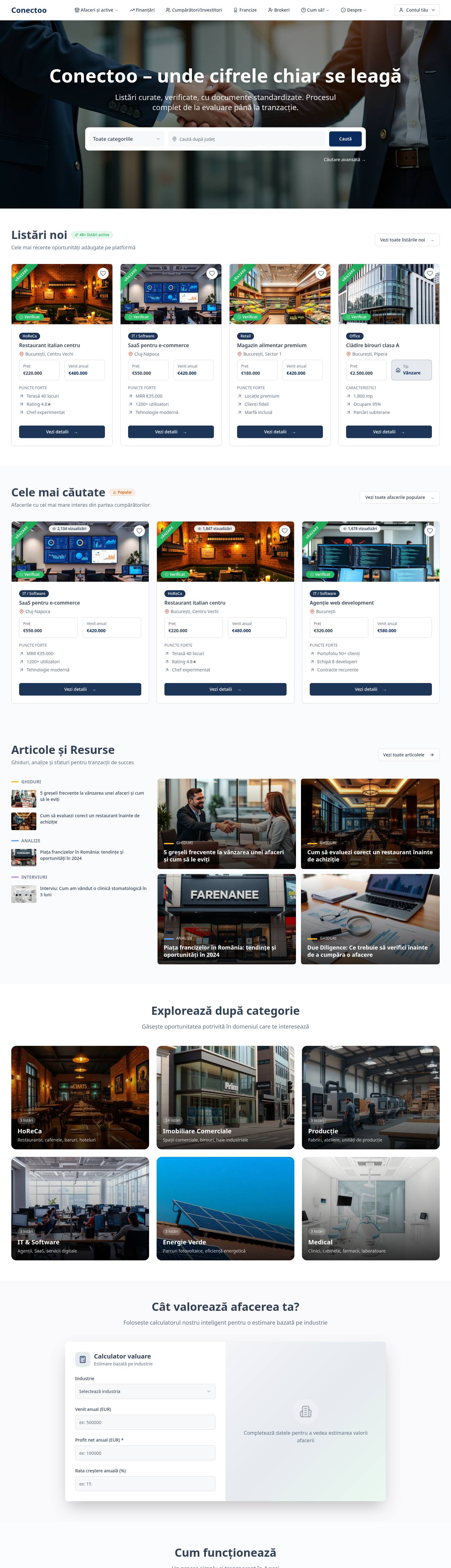 Pagina principală a site-ului Conectoo