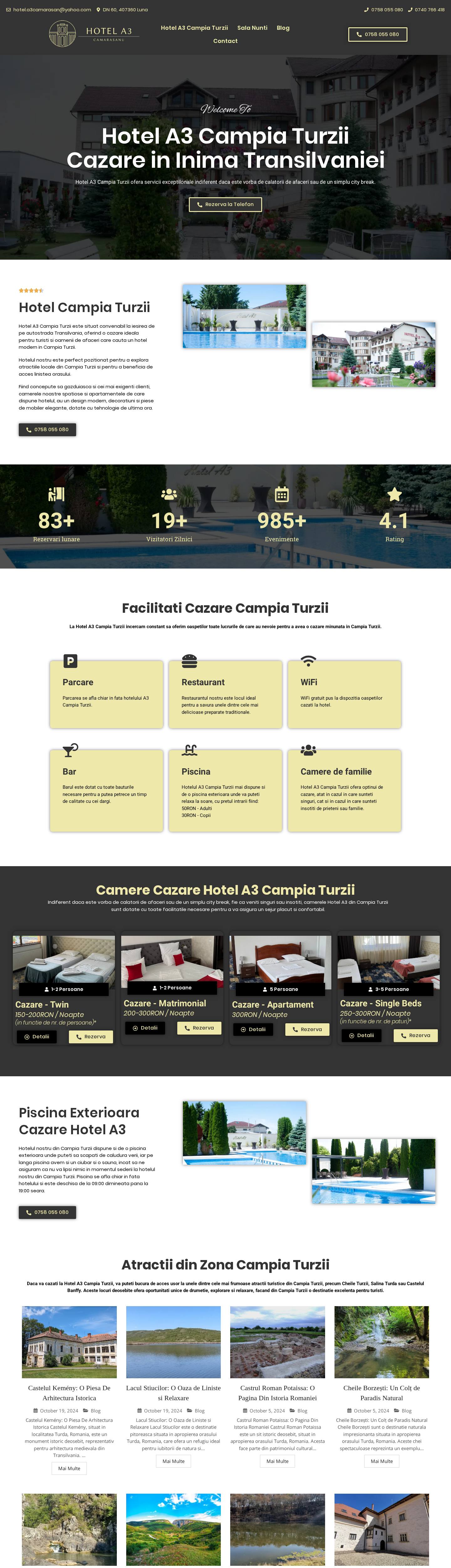 Pagina principală a site-ului Hotel A3