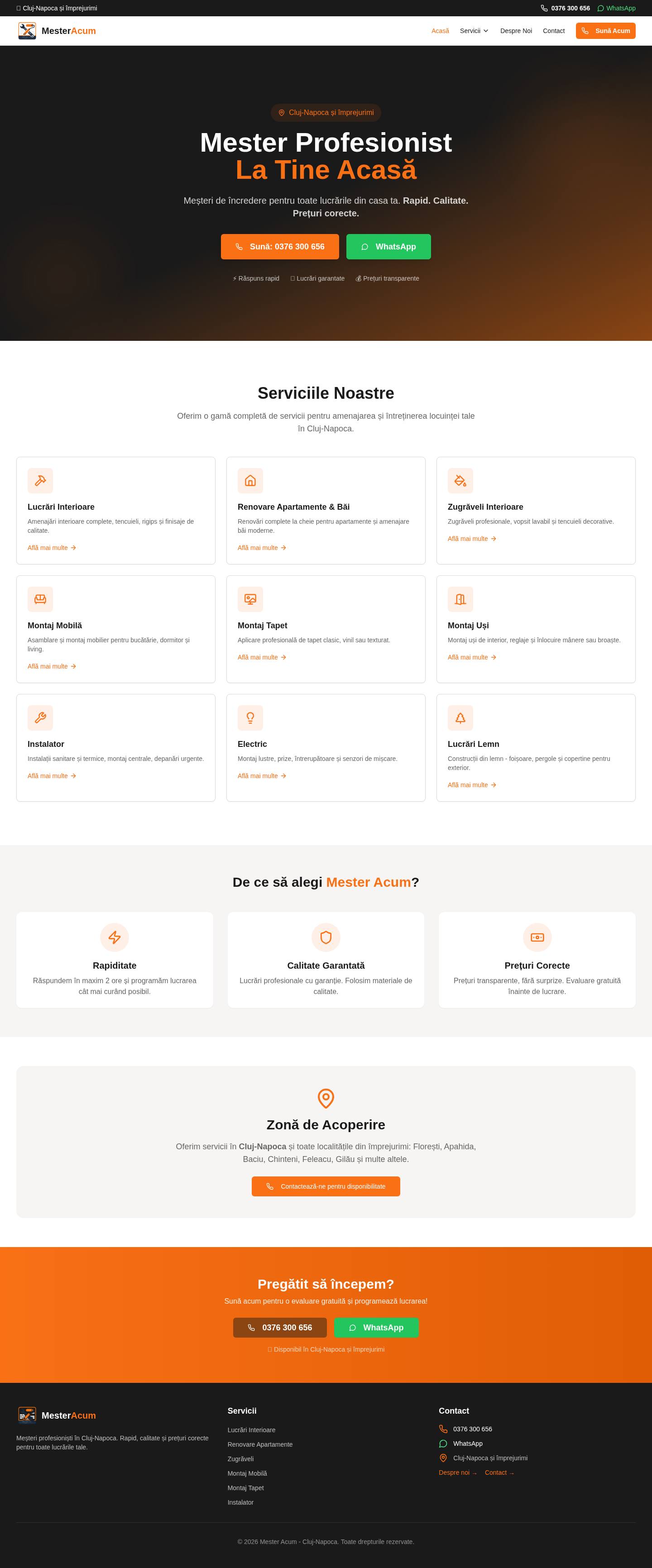 Pagina principală a site-ului Meșter Acum